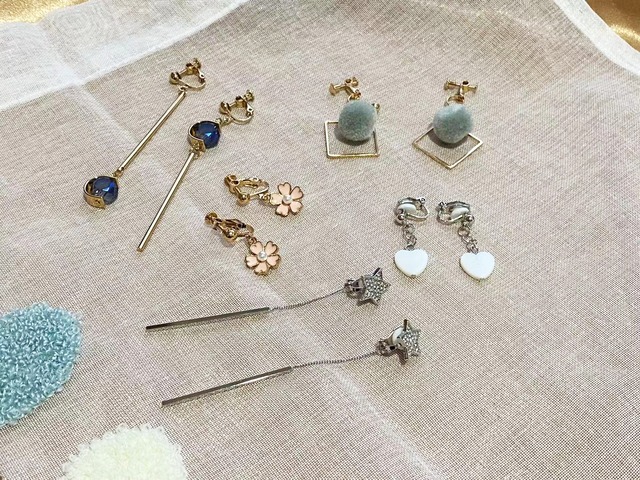 イヤリング5点セット　ハート　花　スター　ロング　バー　ネジバネ式とクリップ式