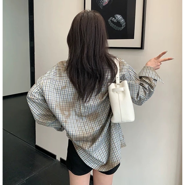 grunge-style color checkered pattern shirt　グランジカラーチェック柄シャツ　J2114