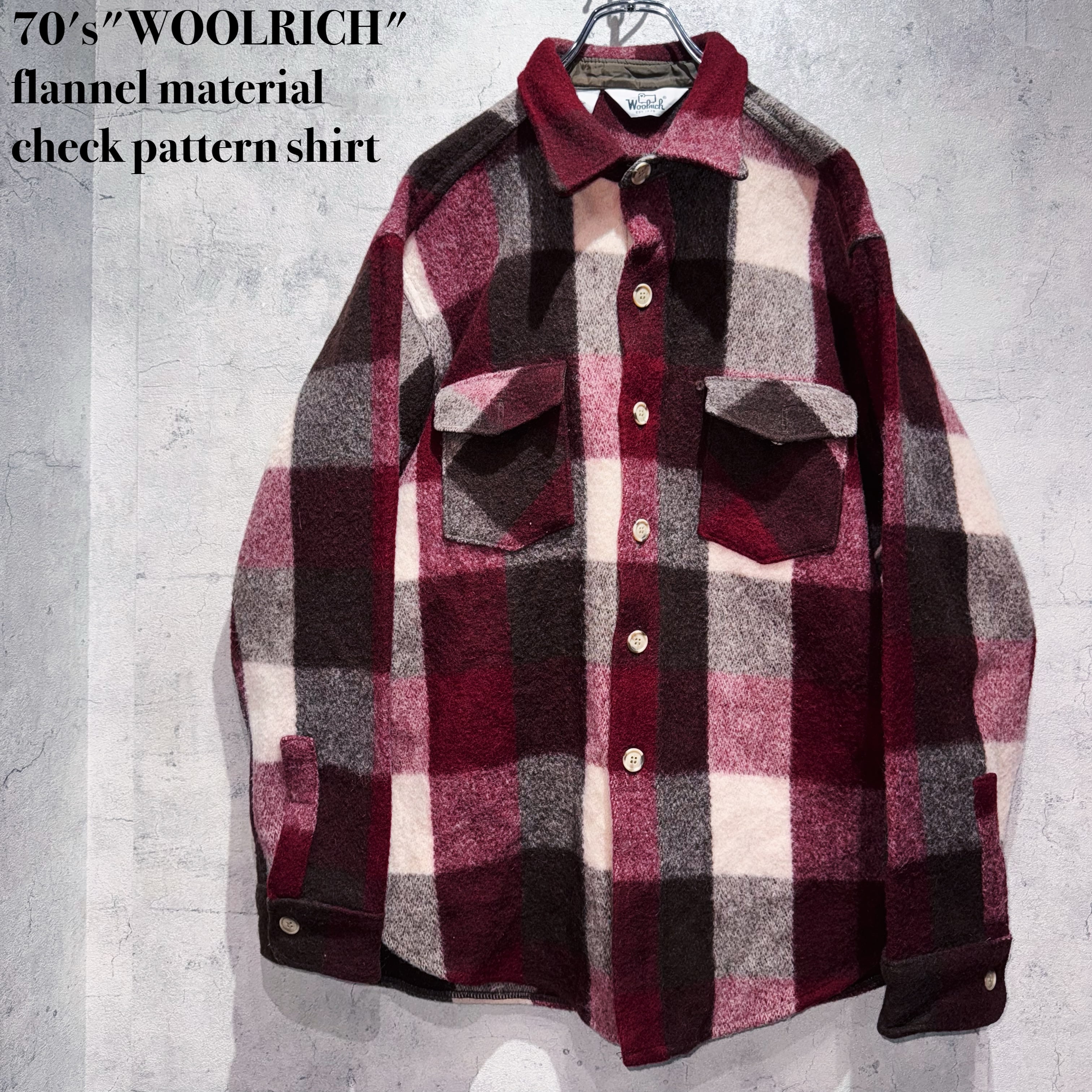 70's"WOOLRICH"flannel material check pattern shirt