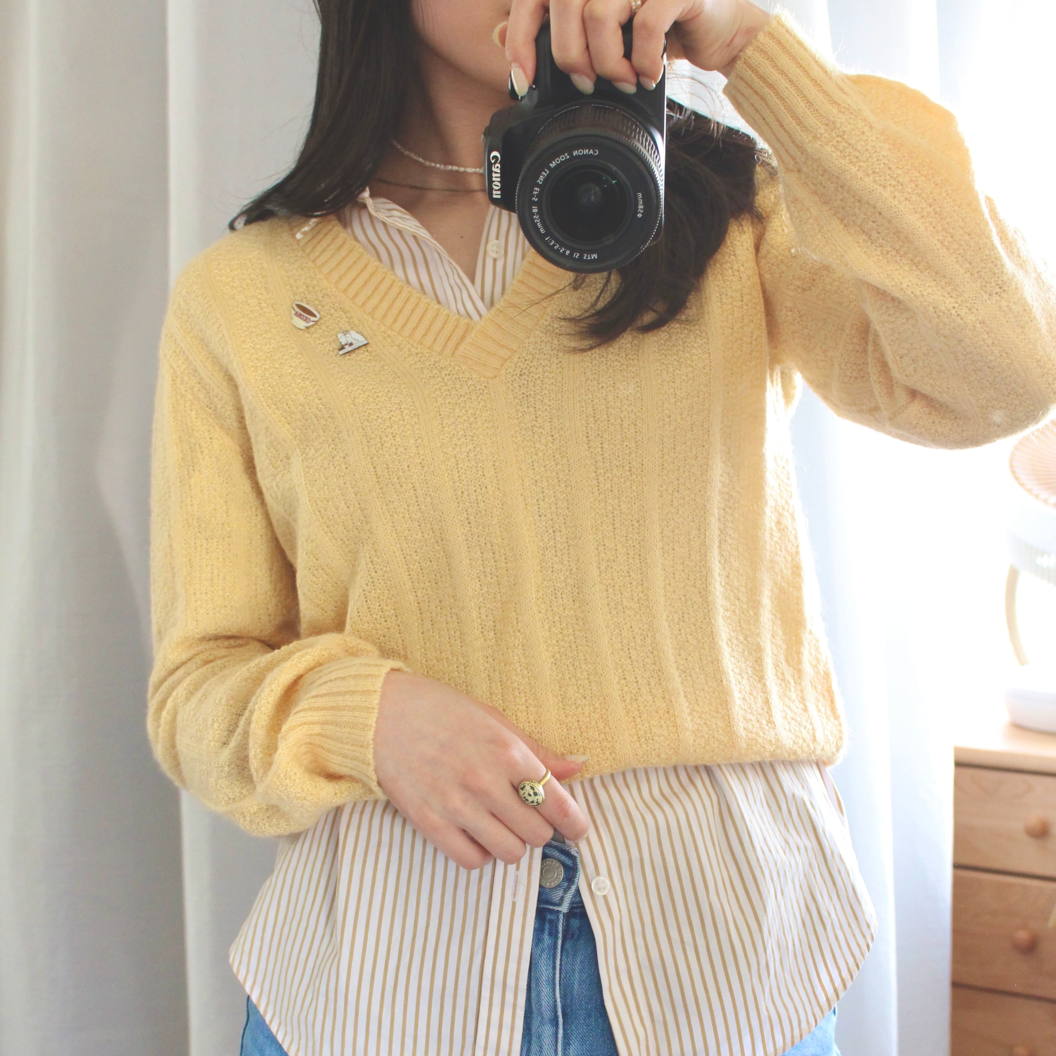 モヘアVネックニット イエロー