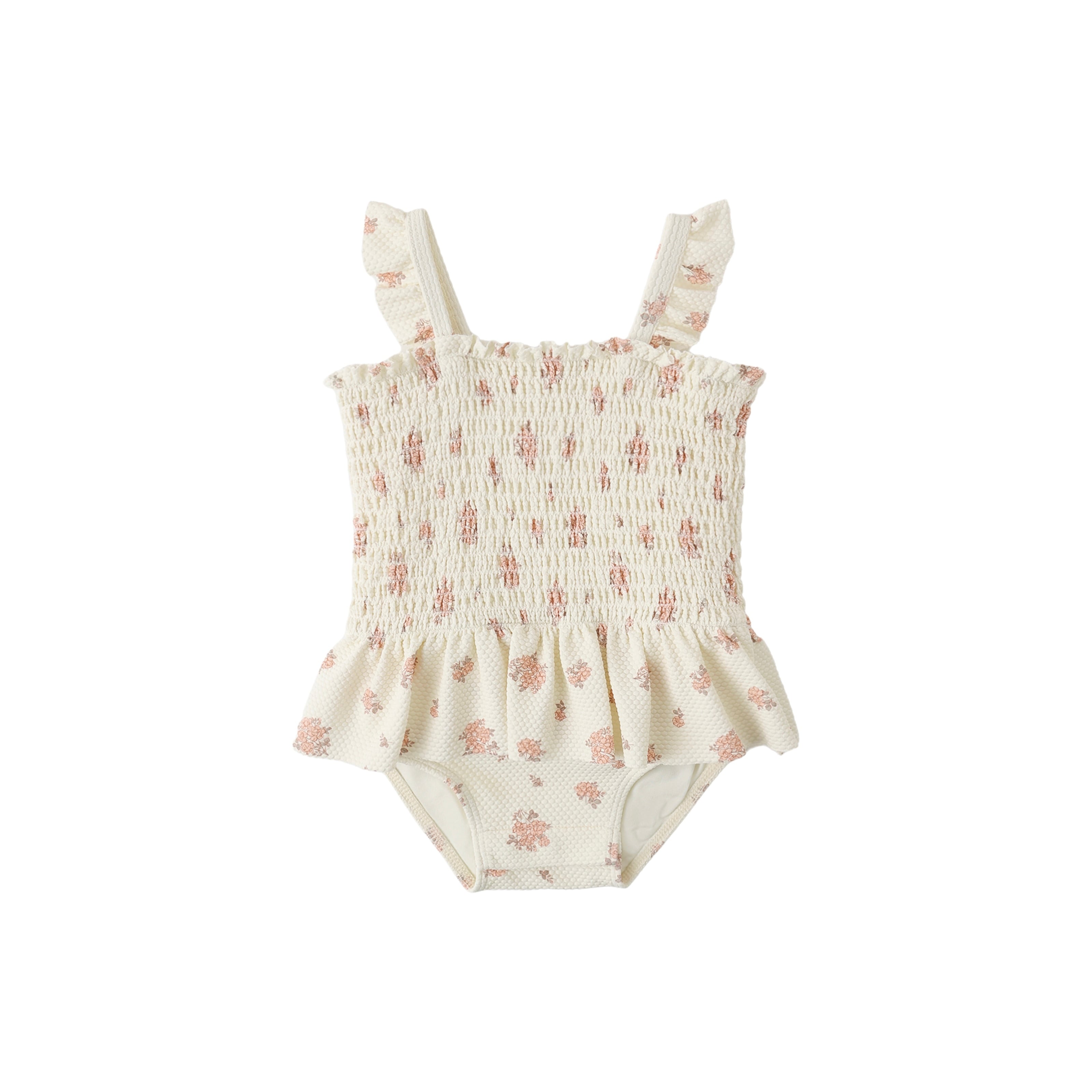 Quincy Mae(クインシーメイ) / 26ss SMOCKED ONE-PIECE SWIMSUIT / GARDEN ROSE / 18-24M・2-3Y・4-5Y