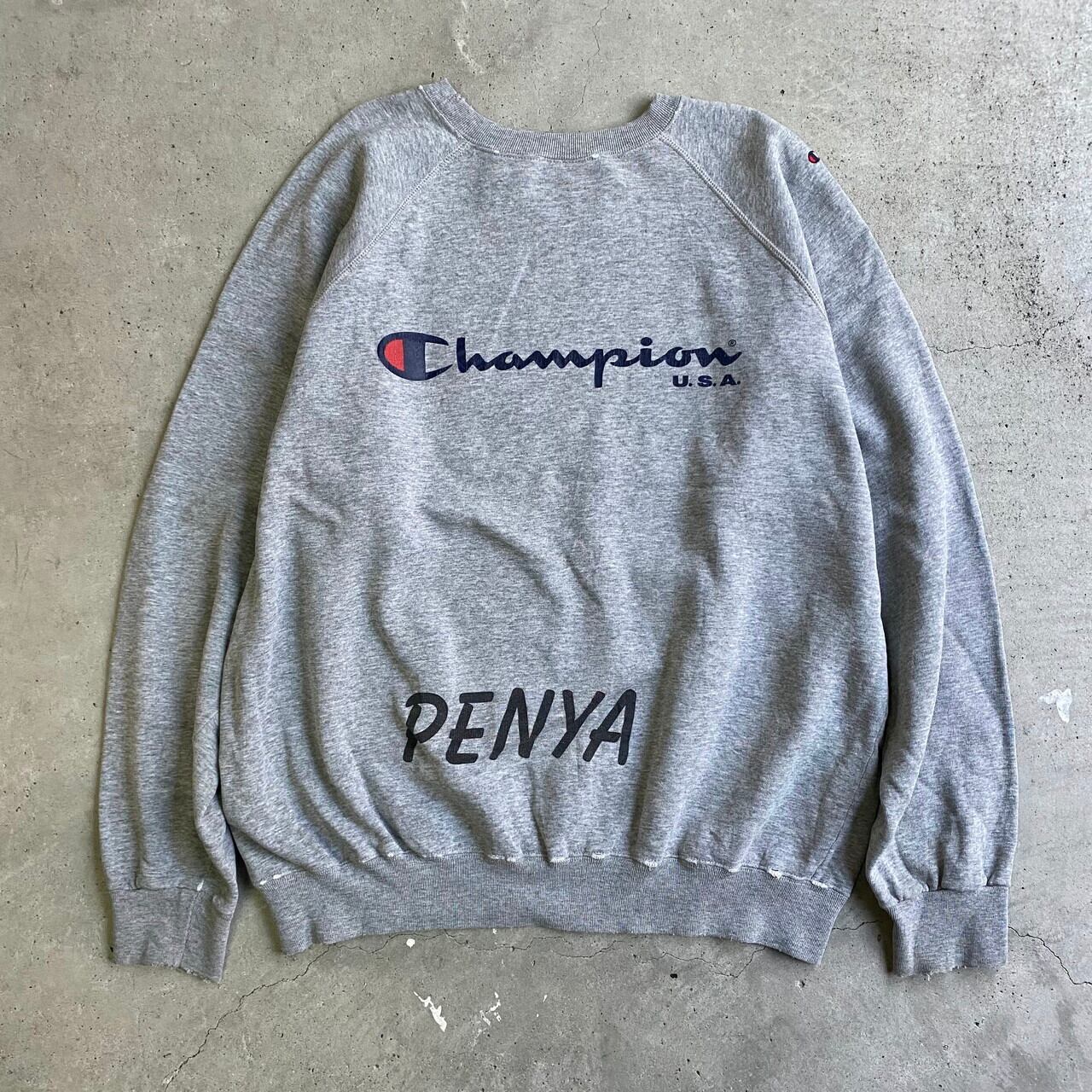 Champion ロゴ刺繍長袖スウェット ラグラン グレー ビッグサイズ