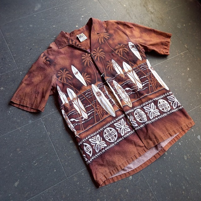 ハワイ製 サーフボード柄 ハワイアンシャツ used [107094]