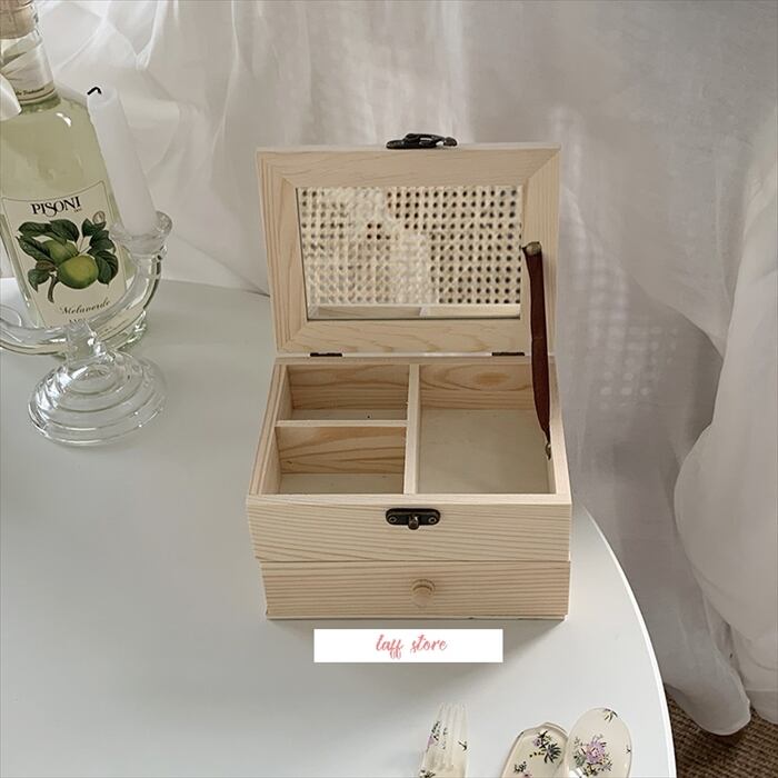 木製 アクセサリーケース アクセサリーボックス 宝石箱 北欧風 鏡付き 引き出し卓上収納 卓上ボックス 雑貨 収納 化粧品 ジュエリーボックス  プレゼント 小物入れ ※【取寄：発送目安14-21日営業日】