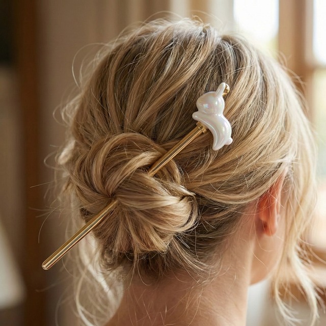 光を集めてきらめく、オーロラうさぎのかんざし