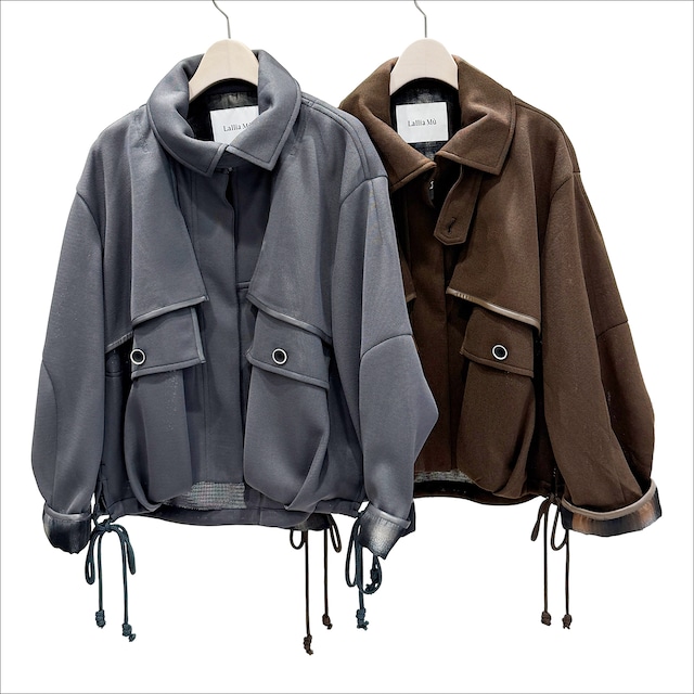 Lallia Mu メッシュダンボールブルゾン (グレー/ブラウン)