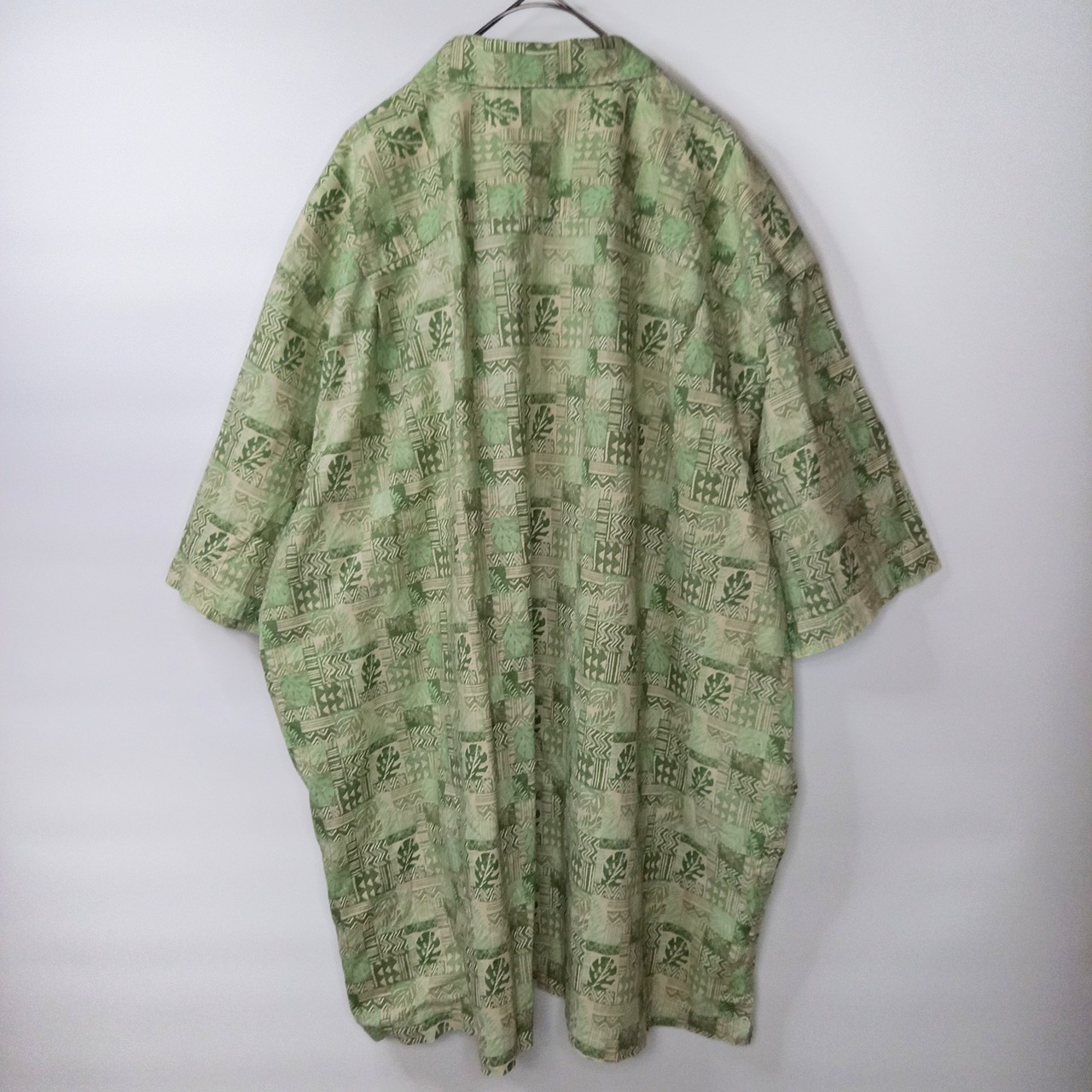 エルエルビーン　アロハ　開襟シャツ　半袖　総柄　オーバーサイズ　グリーン　XL