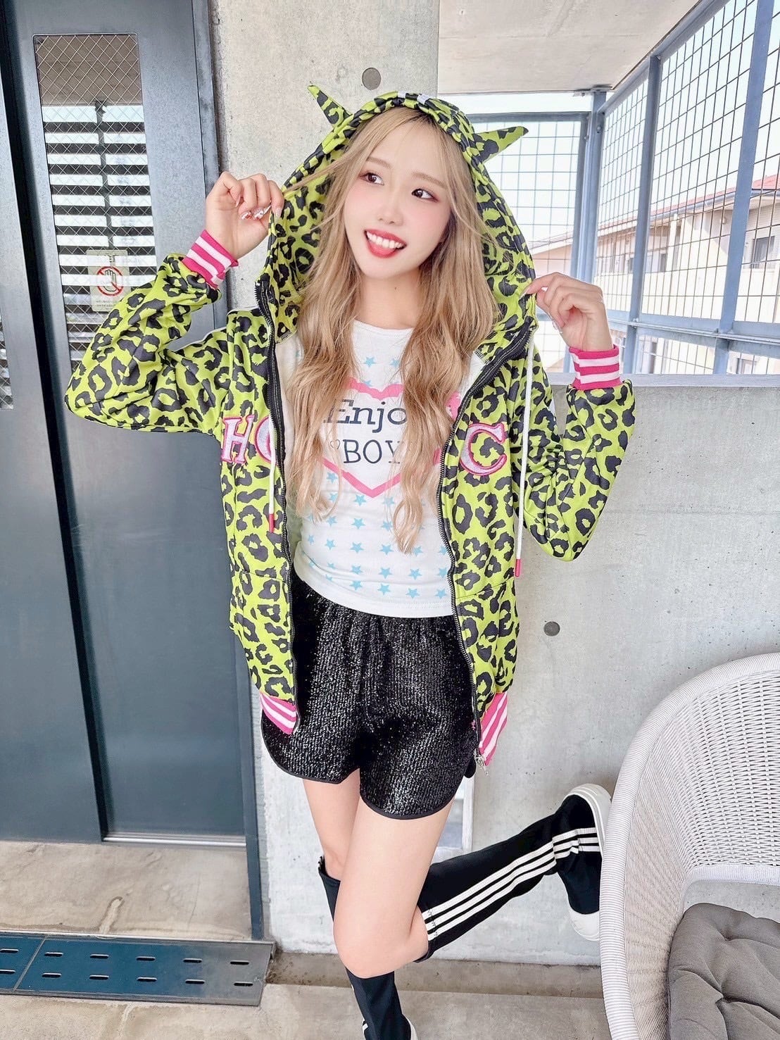 レオパードカジュアルラインパーカー/韓国/レディースファッション