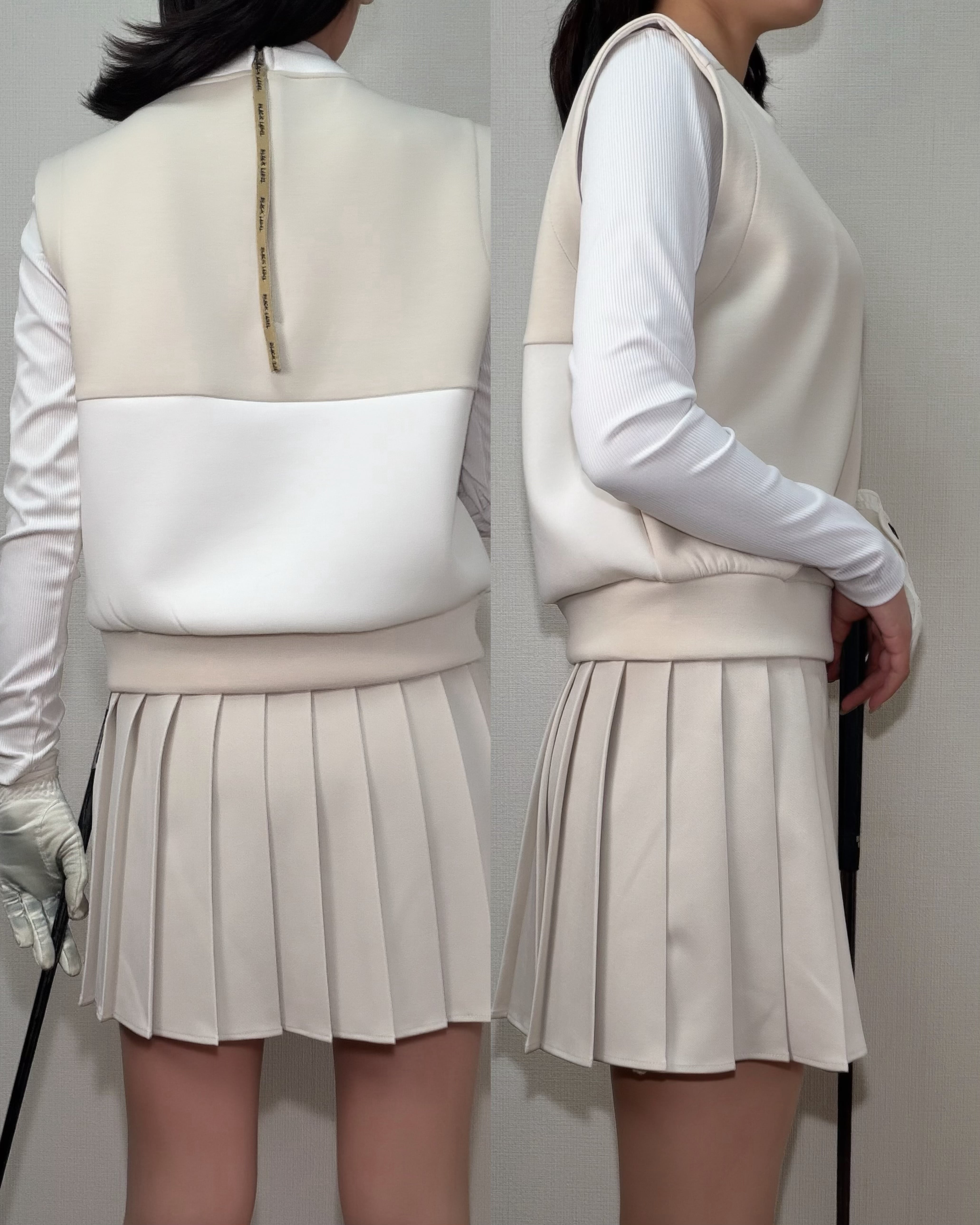 *即納*Contrast Panel Zip-Back Vest (Black / Beige)