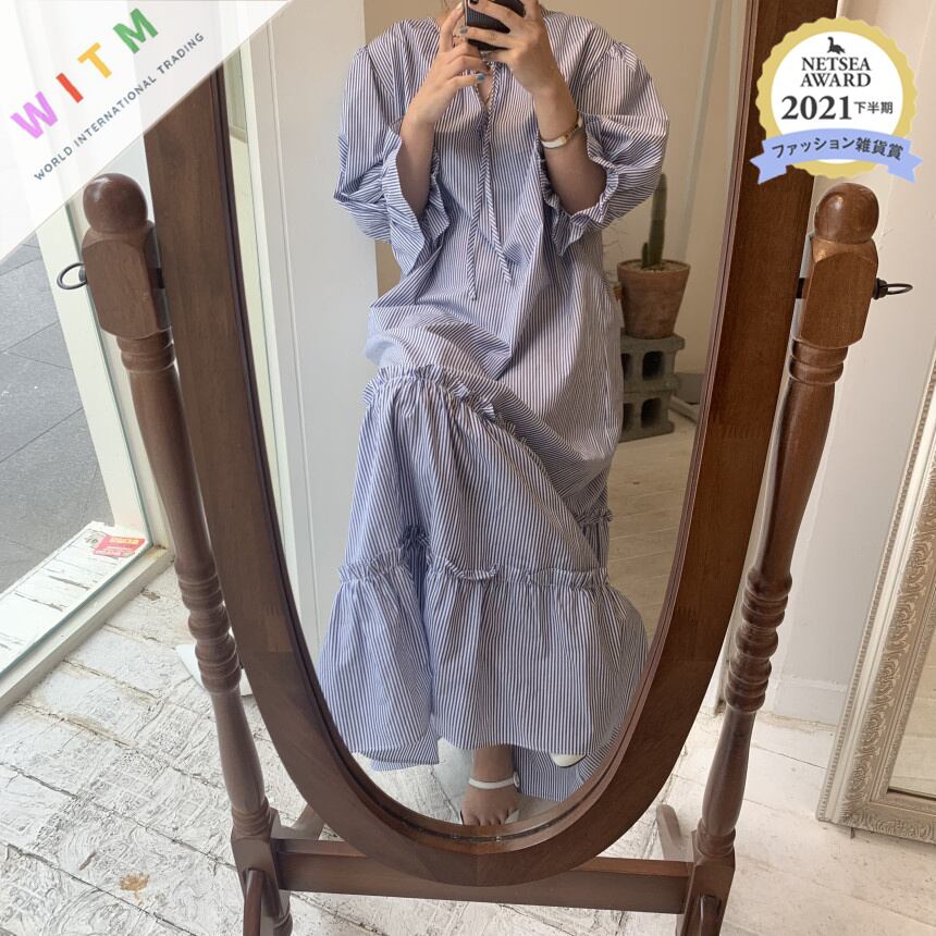 2022春新作 ワンピース ロングワンピース マキシ丈 ストラップ柄 レディース 韓国風 体型カバー