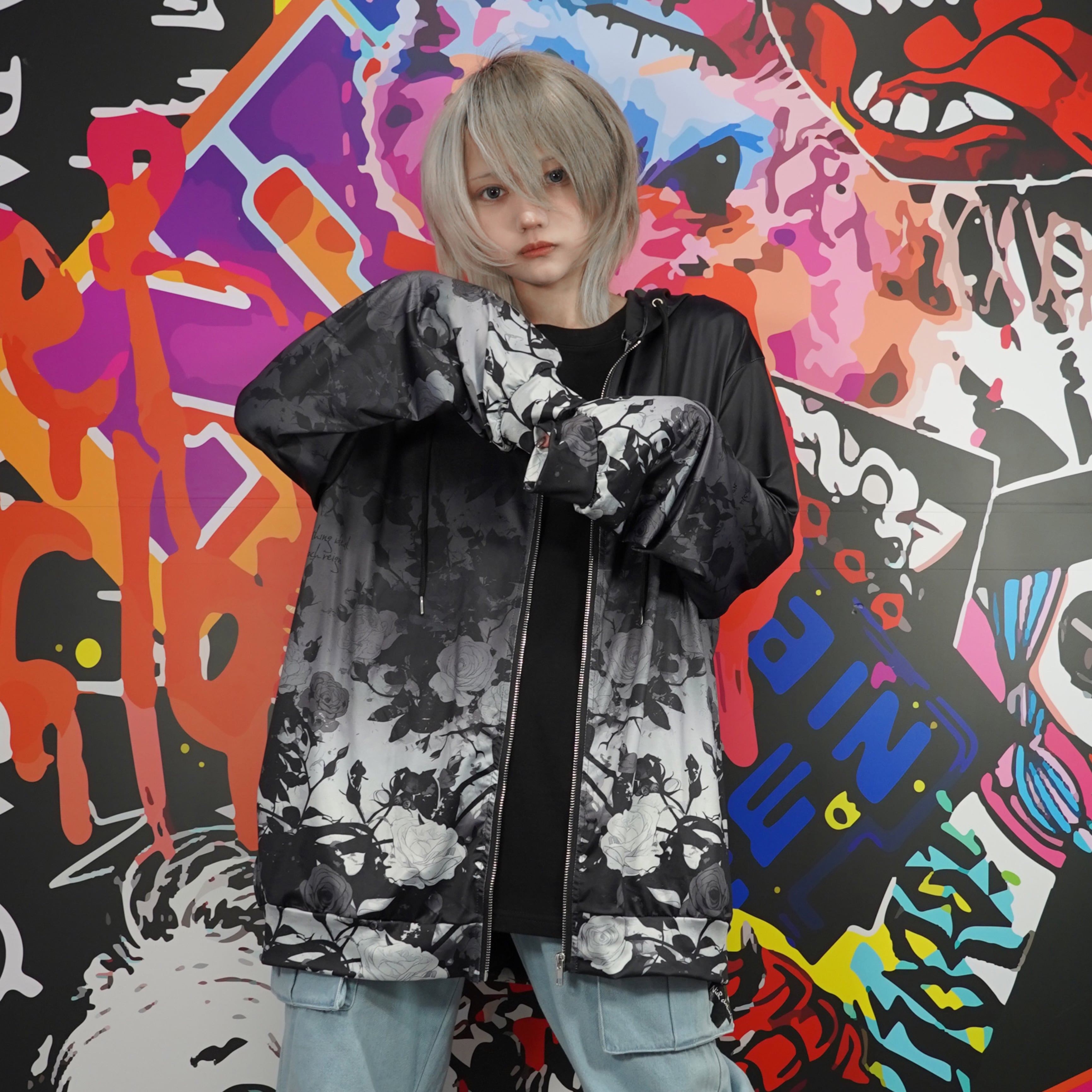 MONOCHROME GRADATION ROSE ZIP OUTER | NIER CLOTHING