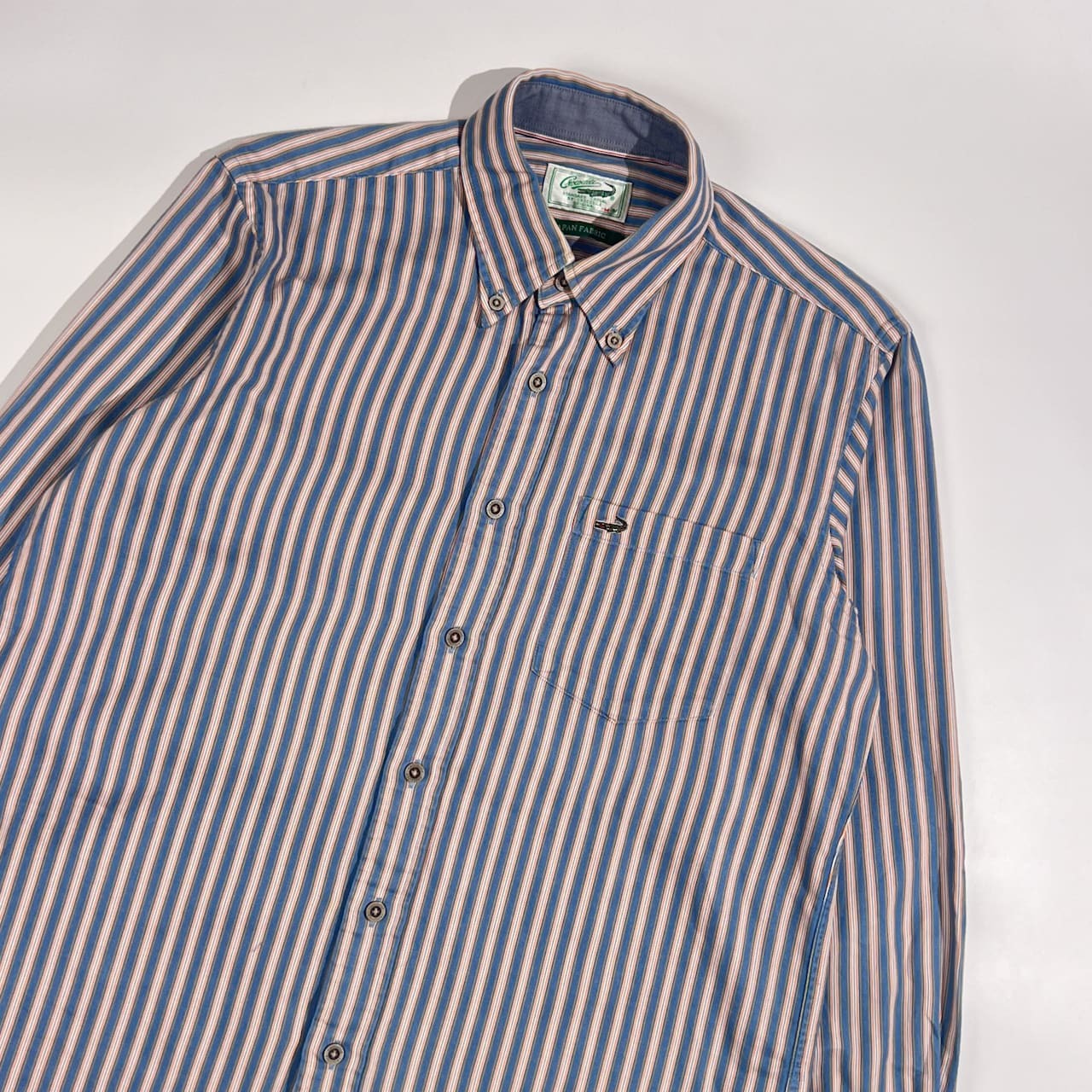Crocodile クロコダイル JAPAN FABRIC ストライプ BD ボタンダウン 長袖 シャツ サイズ M /ブルー系 メンズ