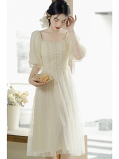 【0036】Off Shoulder 2way Lantern Short Sleeve Dress