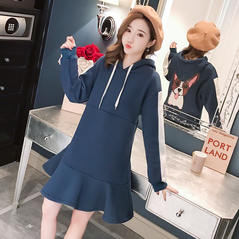 【新作】【送料無料】 マタニティウェア2019秋と冬の新しいセーターの子犬とベルベットのパッド入りドレスミドル丈の授乳用スカート-アリババ オータム 秋物 ウィンター 冬物 expec27610778040