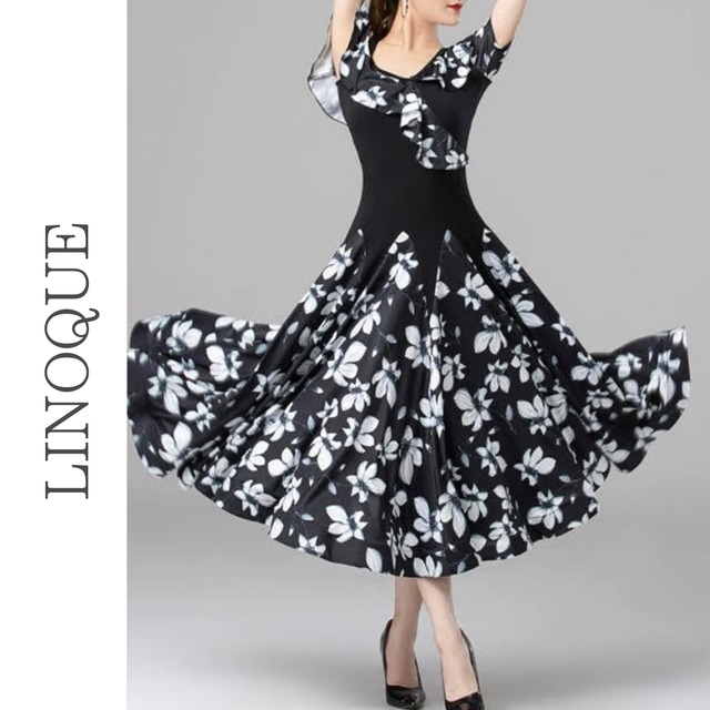 オフショルダーカットアウト花柄ロングドレス 2color 【L00061】