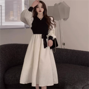 【送料無料】 ドレス ロングドレス ワンピース 衣装 ベルティングドレス ロング ミモレ ミモレ丈 袖あり 長袖 Vネック Aライン フレア ドッキング プリント切り換え バイカラー エレガント 可愛い 大人可愛い きれいめ シンプル カジュアル シック コンサバ 華やか 大人 上品 おしゃれ お洒落 主役級 こなれ感 高見え 高級感 フェミニン 無地 秋 30代 40代 レディース 女性用 ママ デート お出かけ 女子会 お呼ばれ 休日 お茶会 授業参観 二次会 パーティ 演奏会 白 ホワイト