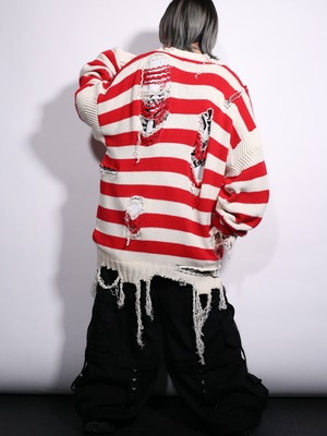 REMAKE / clash bolo × zip XXL over silhouette border knit