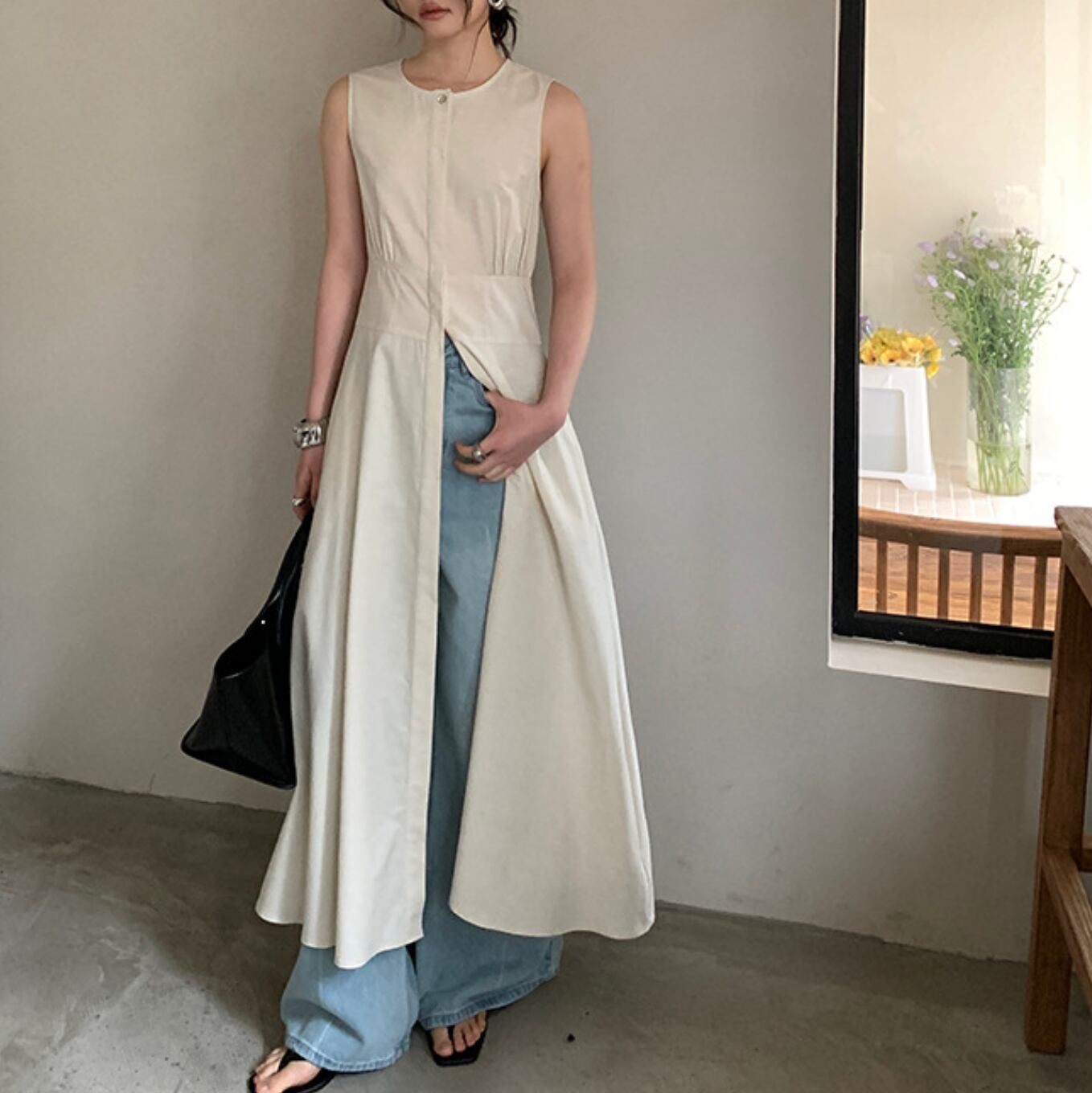 cotton linen vest long dress