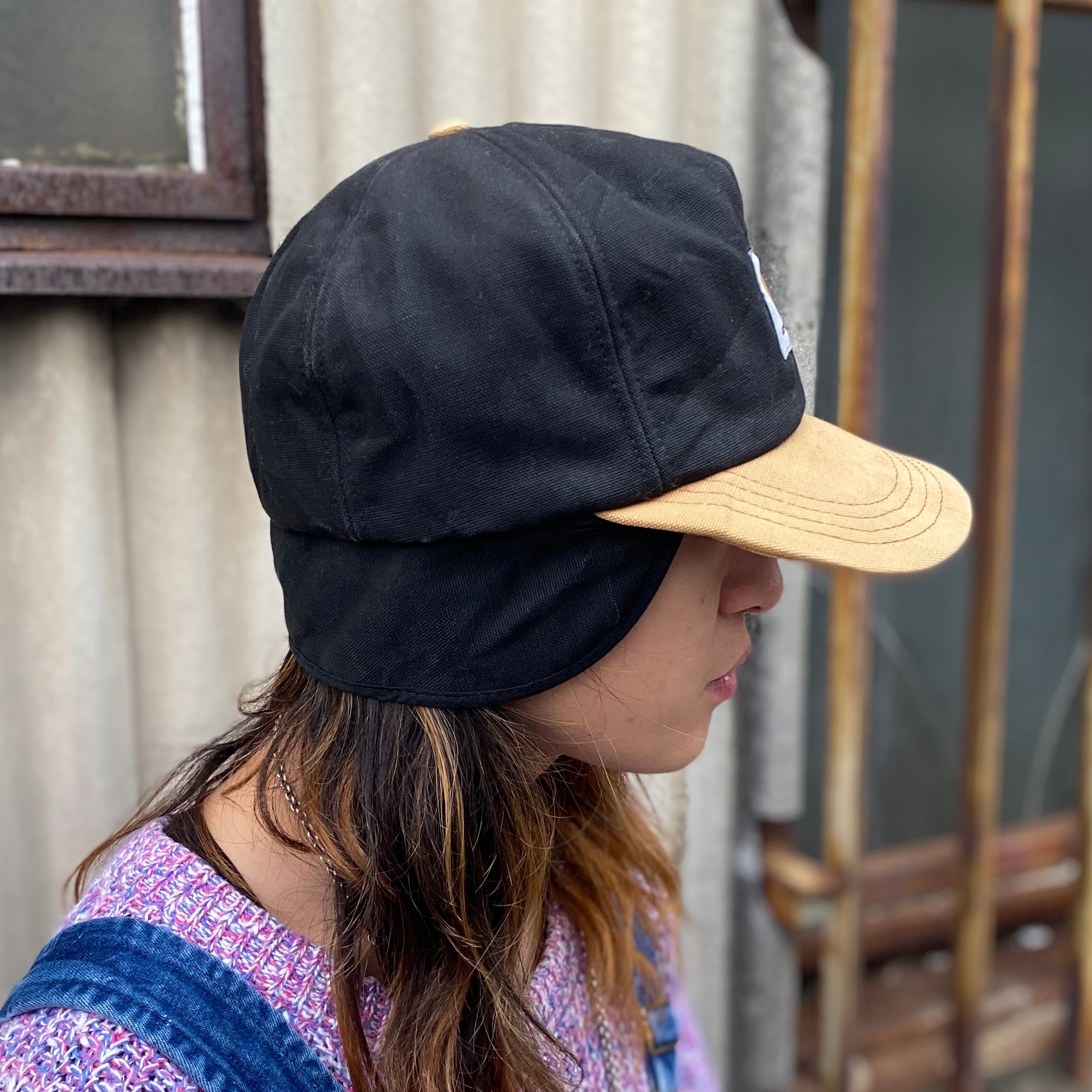 USA製 Carhartt カーハート ダック地 ロゴ ワークキャップ 耳当て