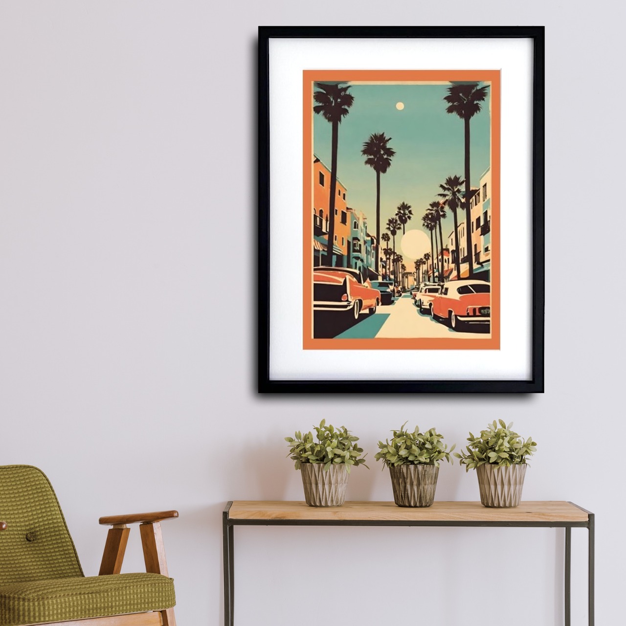 Venice Beach|西海岸アートポスター|カリフォルニアの海風を感じる爽やかな壁掛けインテリア|額縁セット|リゾート空間に最適|A3ポスター
