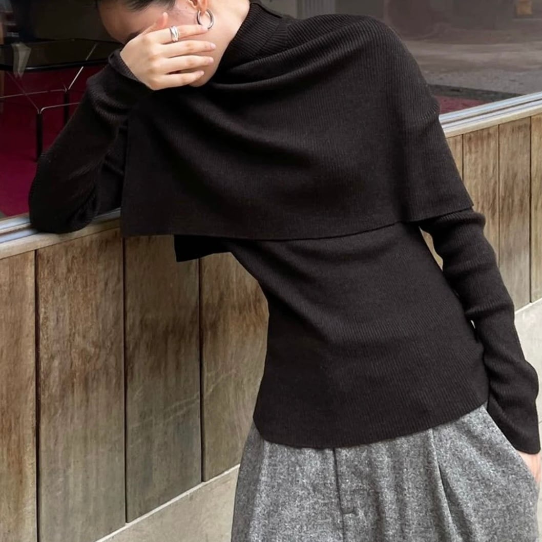 長袖 ケープ風 クロップド ニット YH9685