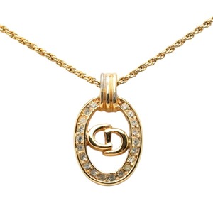 ディオール CDロゴ オーバル チェーン ペンダント ネックレス ゴールド メッキ ラインストーン レディース Dior 【中古】