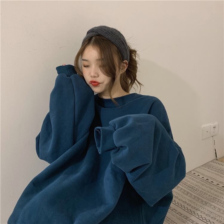 ラウンドネックブルーセーター オータムルーズスタイルベルベットジャケット 秋物 Oネック 萌量不足38124834775
