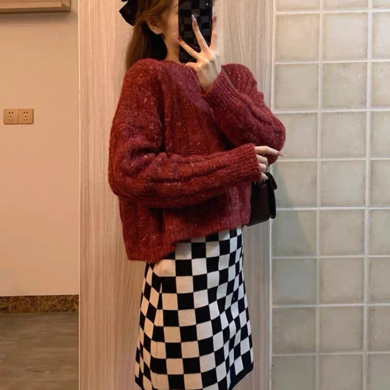 Red Retro Twist-Knit Sweater