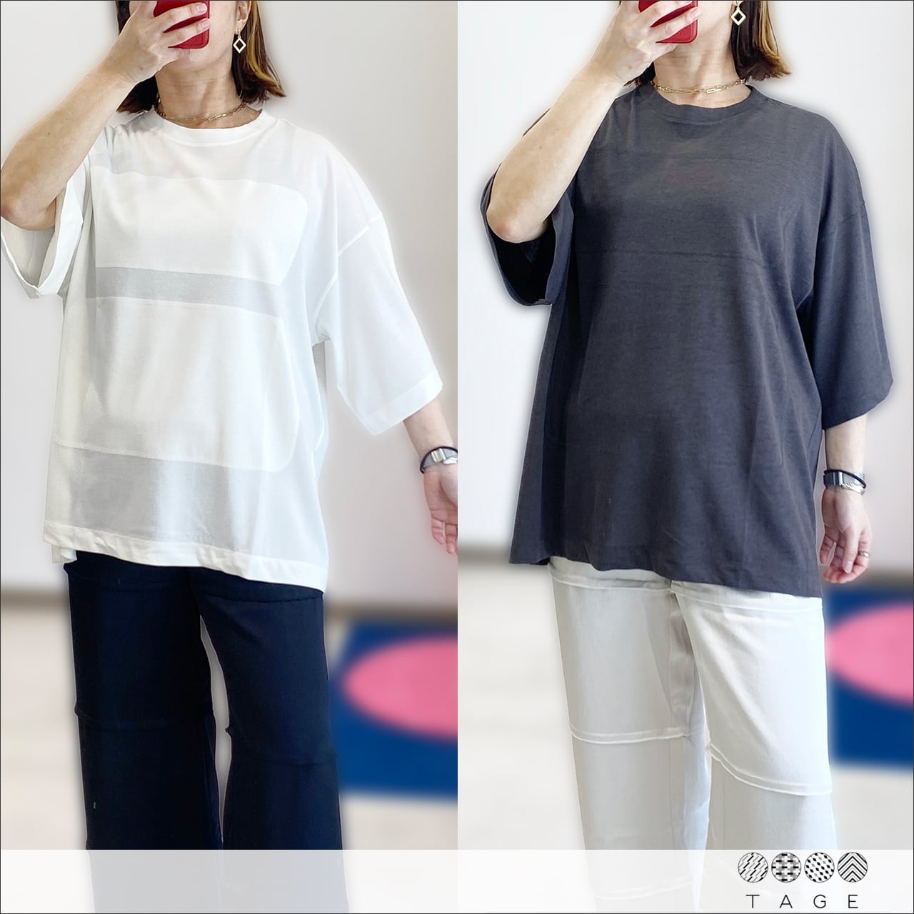 TAGE フレームステッチバギーTシャツ (ブラック/ホワイト/チャコール) 2601-TGCS749