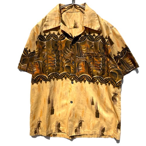 Vintage Cotton Aloha Shirt Tiki Pattern [1970s-] Vintage Hawaiian Shirt