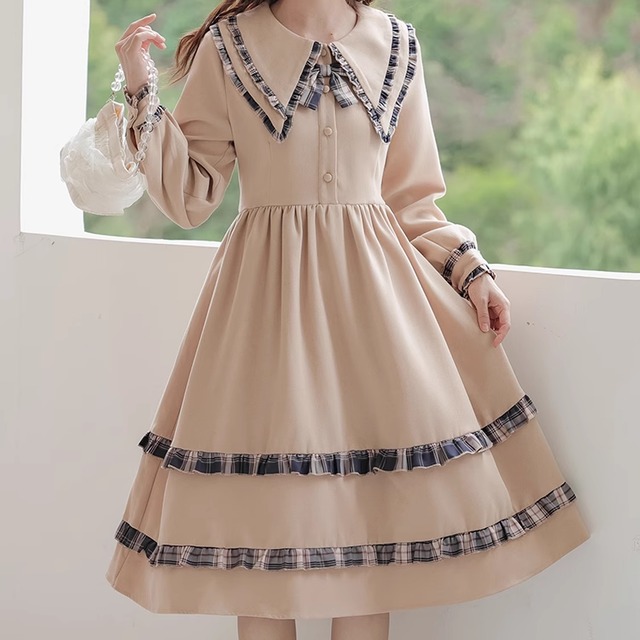 ミルクティーフリルチェックワンピ＊Z129