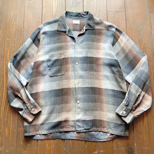 60s TOWN CRAFT Rayon On-brade check Shirt