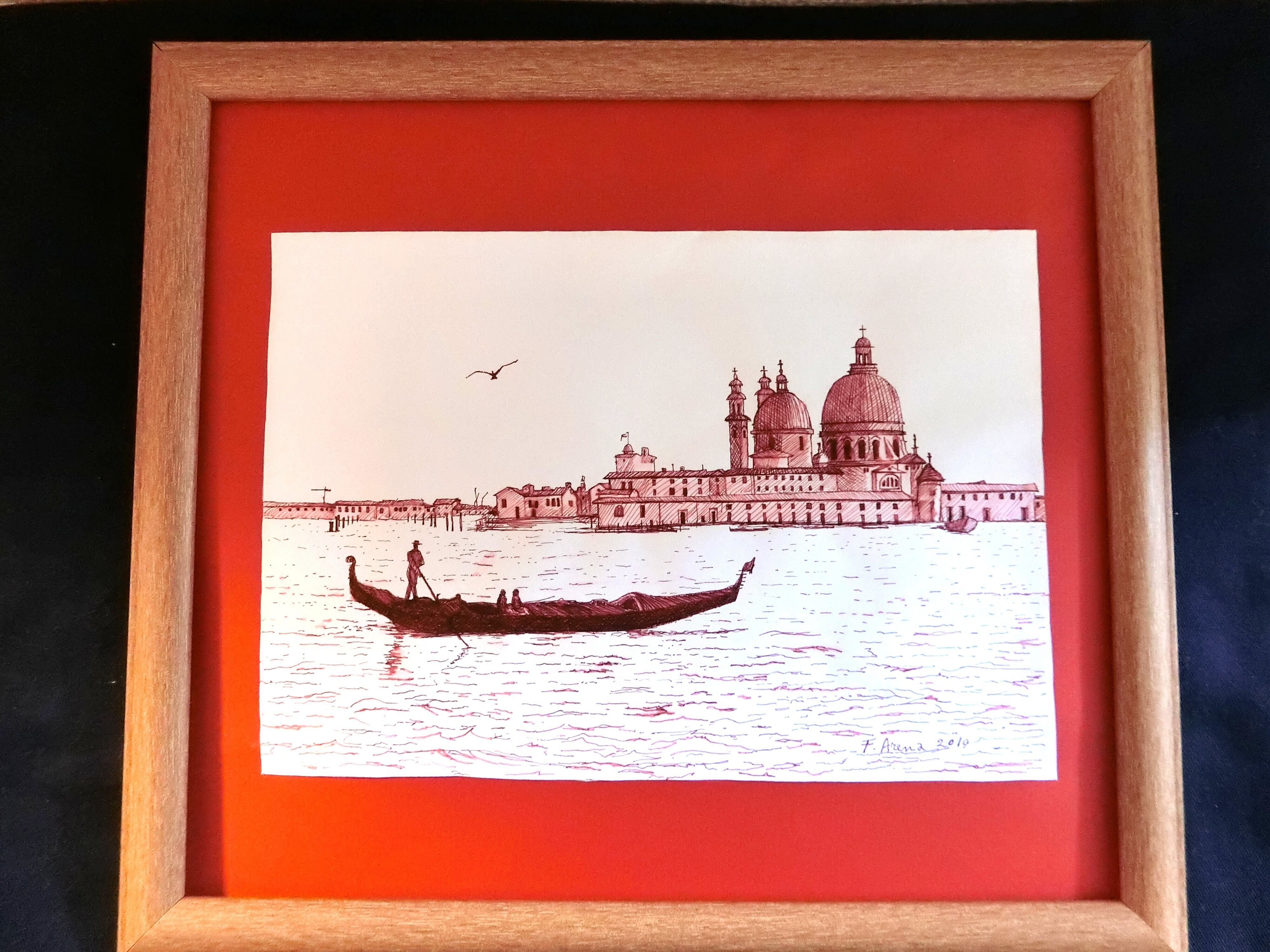 額装品 古典版画 ゴンドラの風景 Gondole ordinaire ヴェネチア ゴンドラから見るベネチアの風景