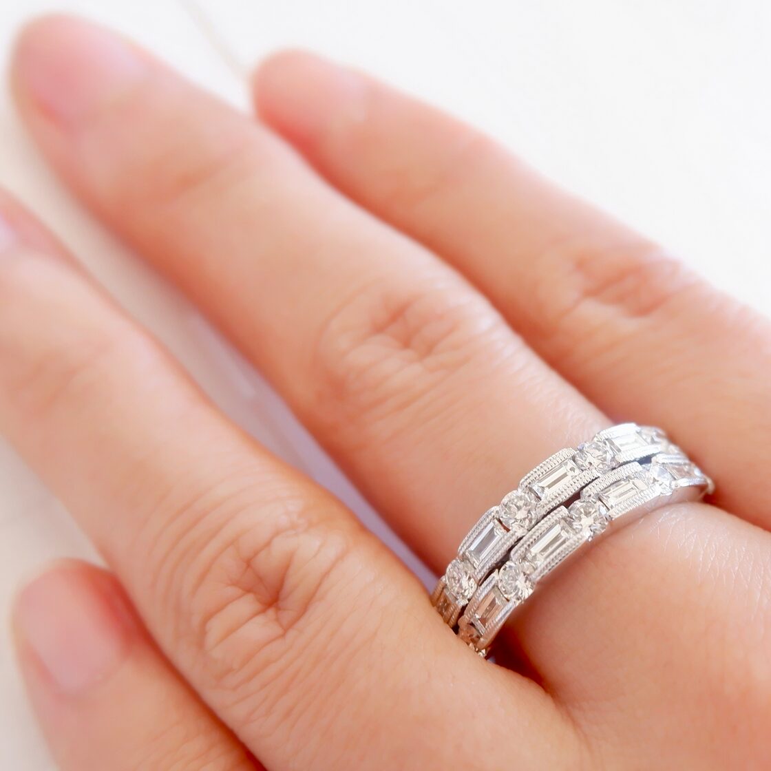 750 WG 平和堂 Queen ダイヤモンド 1.25ct リング バゲット ラウンド 