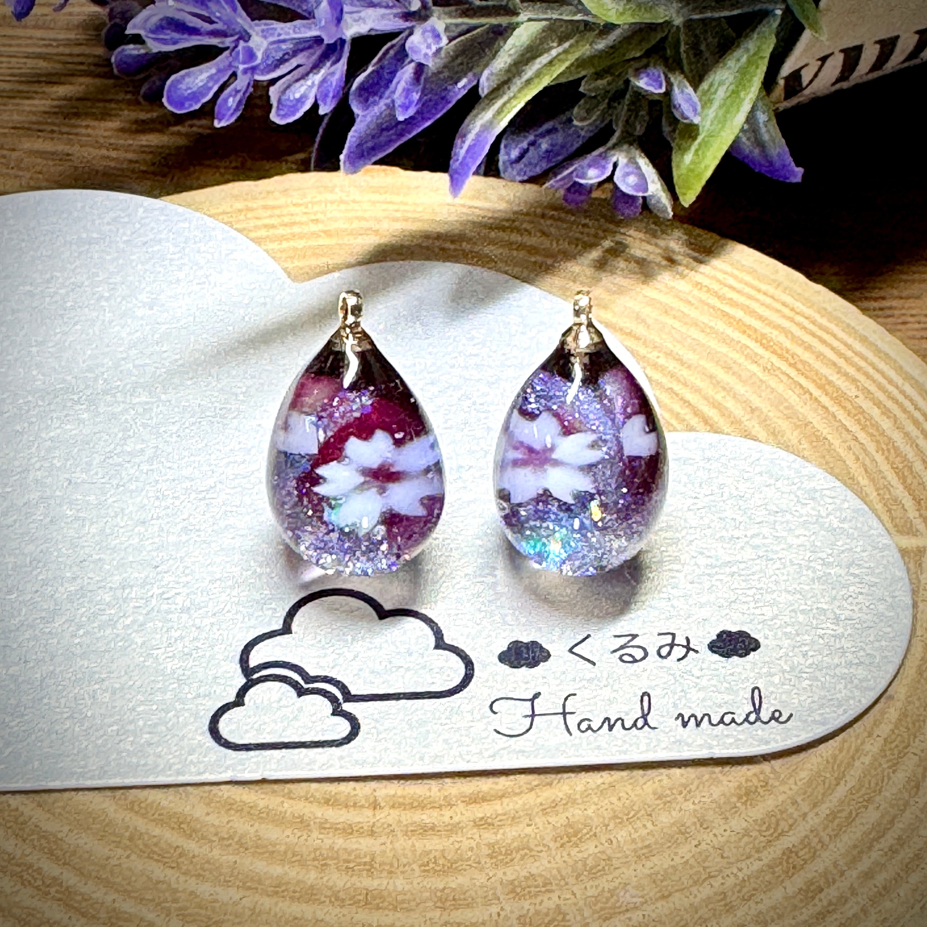 レジンピアス イヤリング 桜 たまご型 16×12mm a