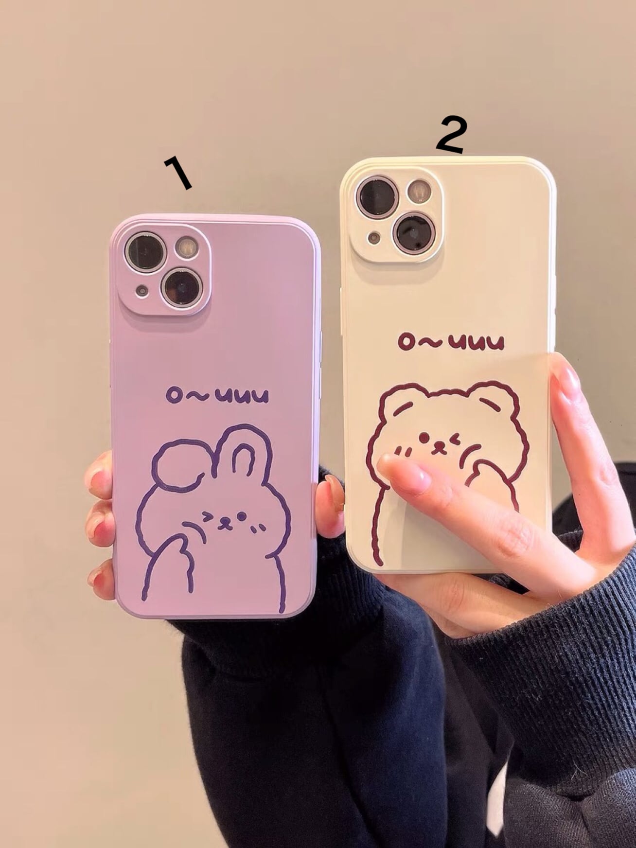 カゴ入り♡仲良しクマ&うさぎ iPhoneケース iPhone14 iPhone13 うさぎ くま カップル ペア お揃い