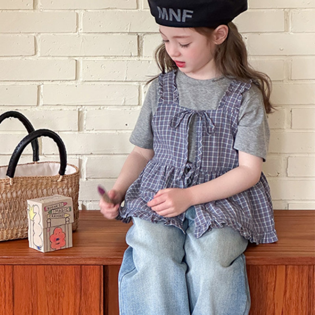 夏チェック柄レイヤードベスト