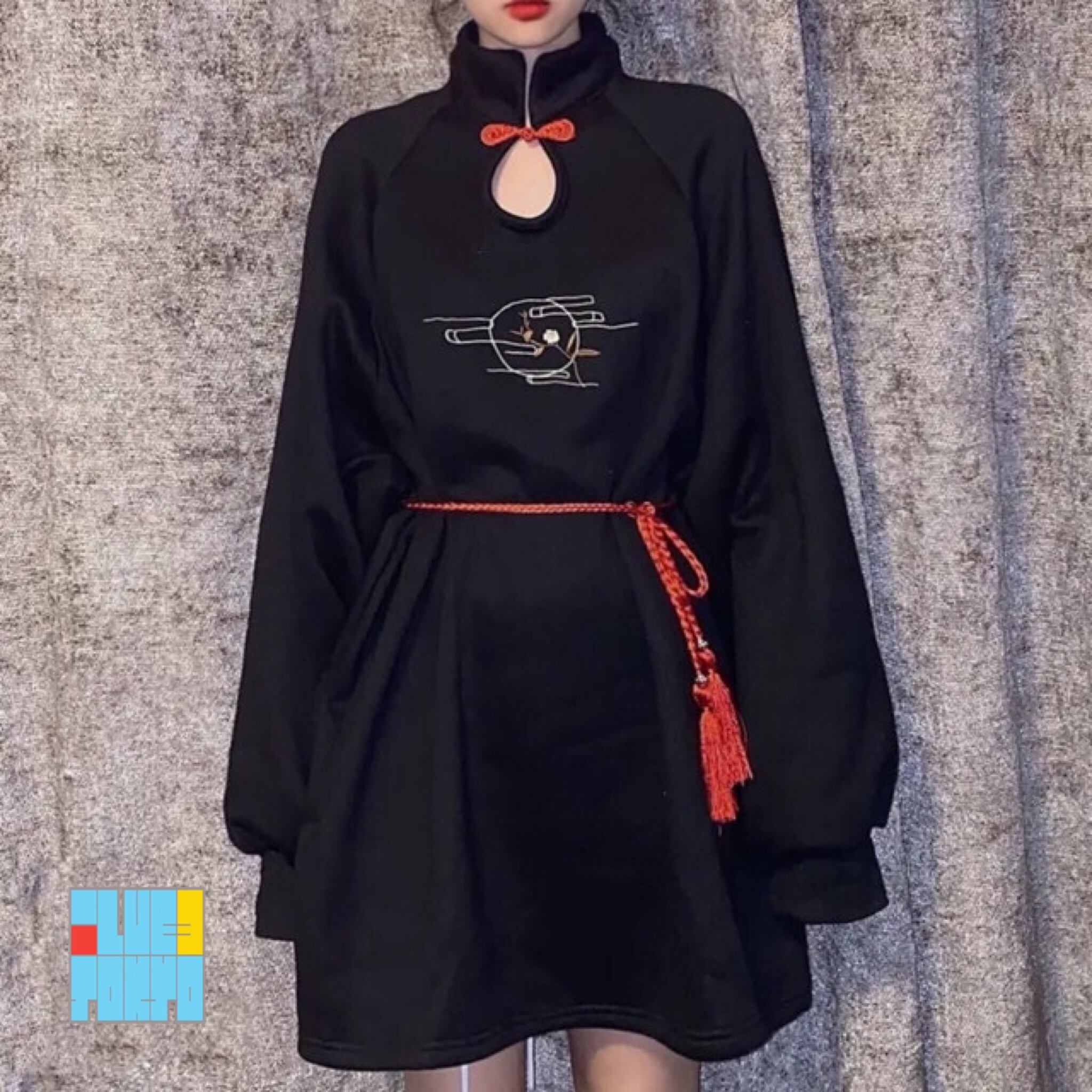 刺繍 チャイナドレス 】modern china one piece dress black with