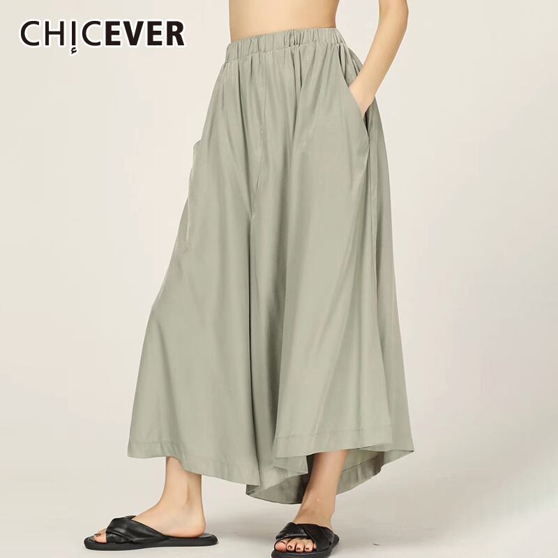 CHICEVERパンツレディース伸縮性ウエストポケットルーズワイドレッグパンツ2020夏 エラスティック サマー 夏物 ワイドパンツ 6base522563422506