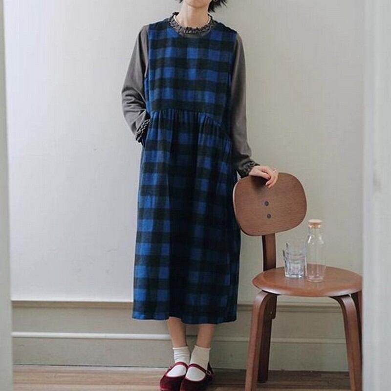 ノースリーブチェック柄ワンピース M0862