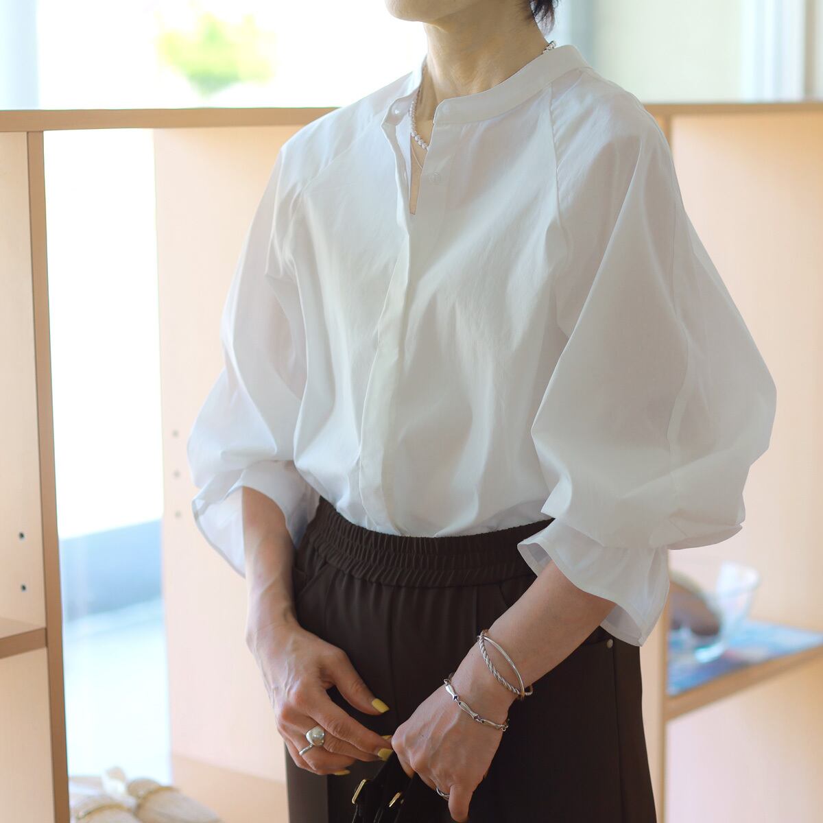 Boutique Ordinary (ブティーク オーディナリー) バンドカラー&ラグランキャンディースリーブ リラックス シャツ