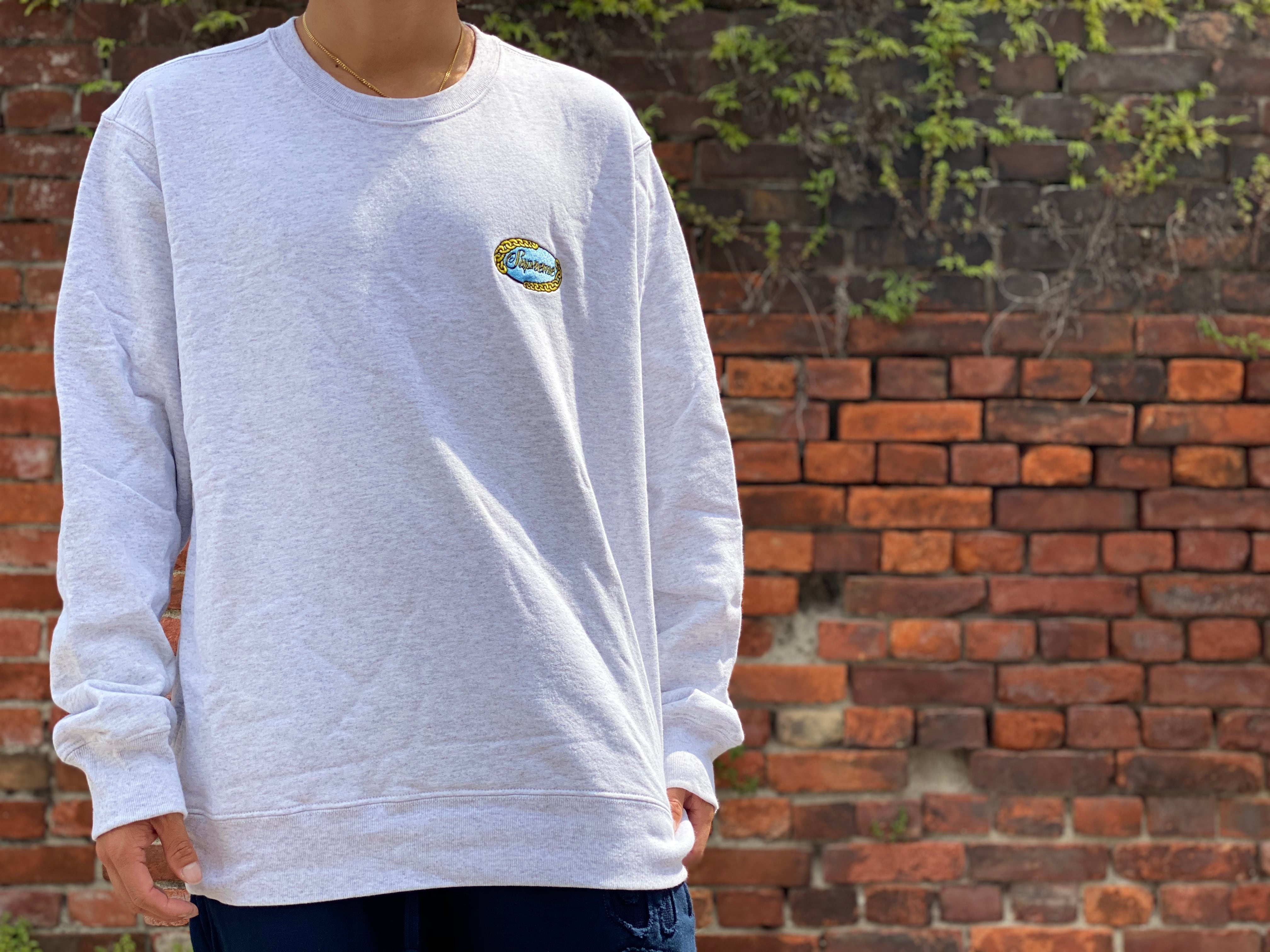 Supreme 19SS CHAIN LOGO CREWNECK ASH GREY MEDIUM 100HG6532 | BRAND 