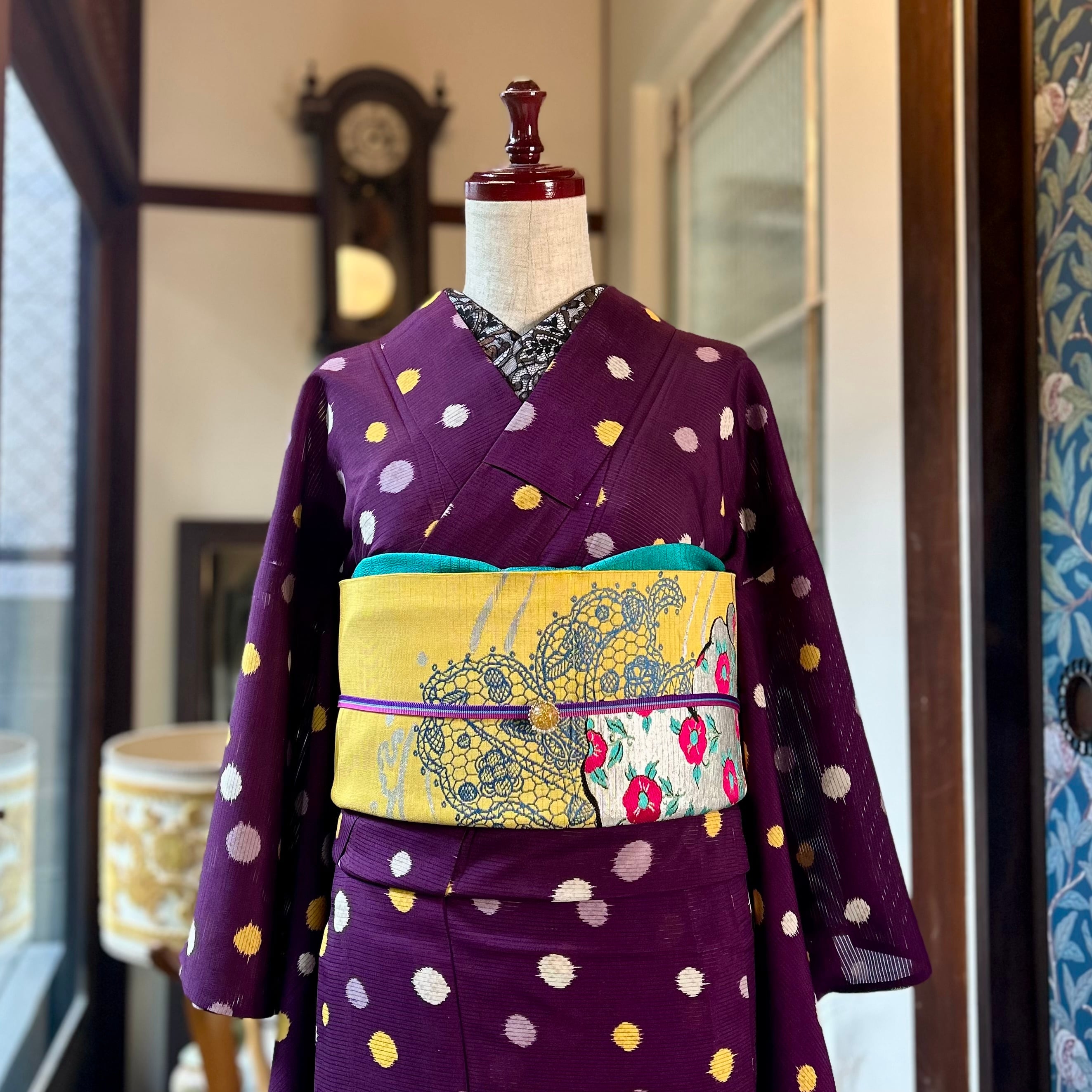 小紋着物 鳥と花柄 kimono tento kimono tento