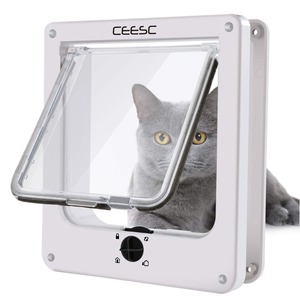 【新着特価】CEESC [バージョンアップ]中キャットドア、室内外装ドア用4ウェイロックキャットフラップドア、キャッツ&ドギー用耐候性ペットドア(ホワイト、M)