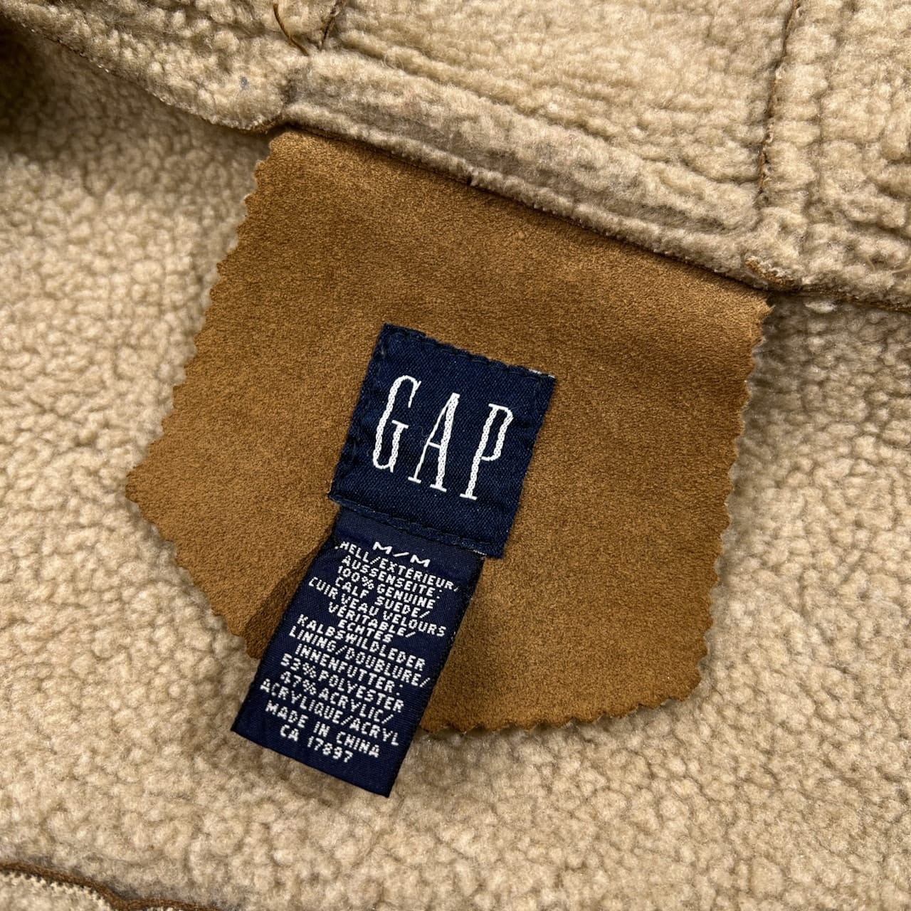 GAP ギャップ 本革 牛革 カーフスエード レザー コート 裏ボア フード付き /レディース