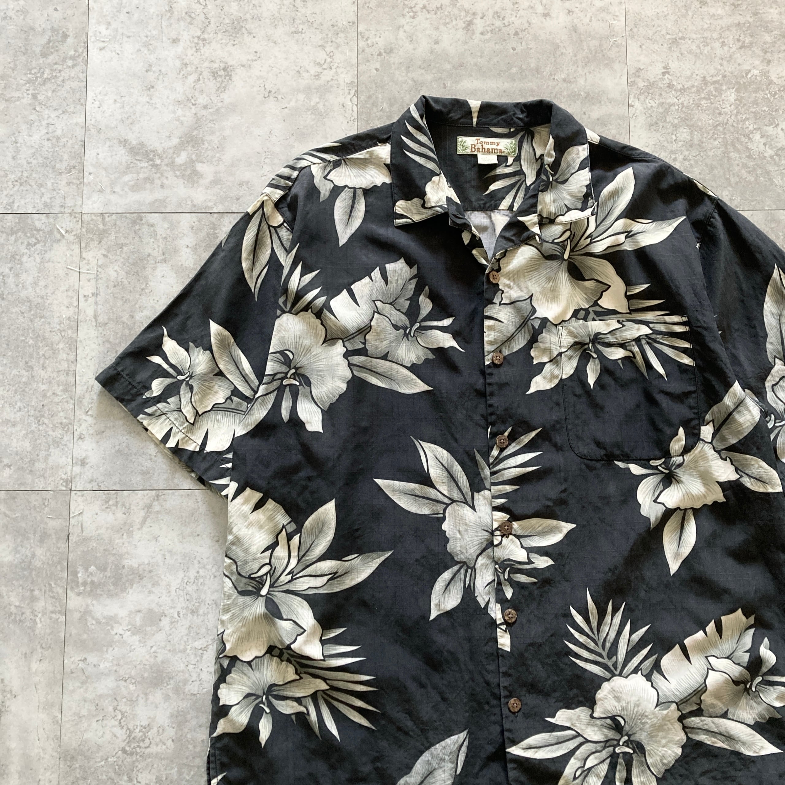Size.L】Tommy Bahama トミーバハマ シルク100% 総柄 開襟シャツ