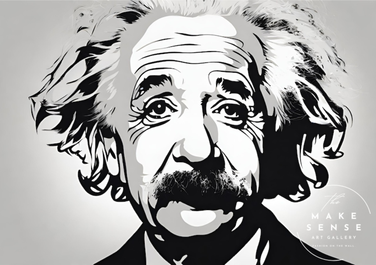 Albert Einstein｜知性とユーモアを描いた現代アートポスター｜書斎・オフィスに最適｜額縁セット・国内生産・A4ポスター