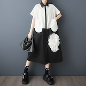 フリルフラワー装飾 シャツワンピース 30199