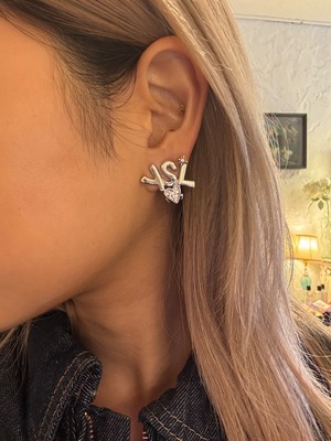 Yves Saint Laurent  / vintage logo stone heart silver pierce .