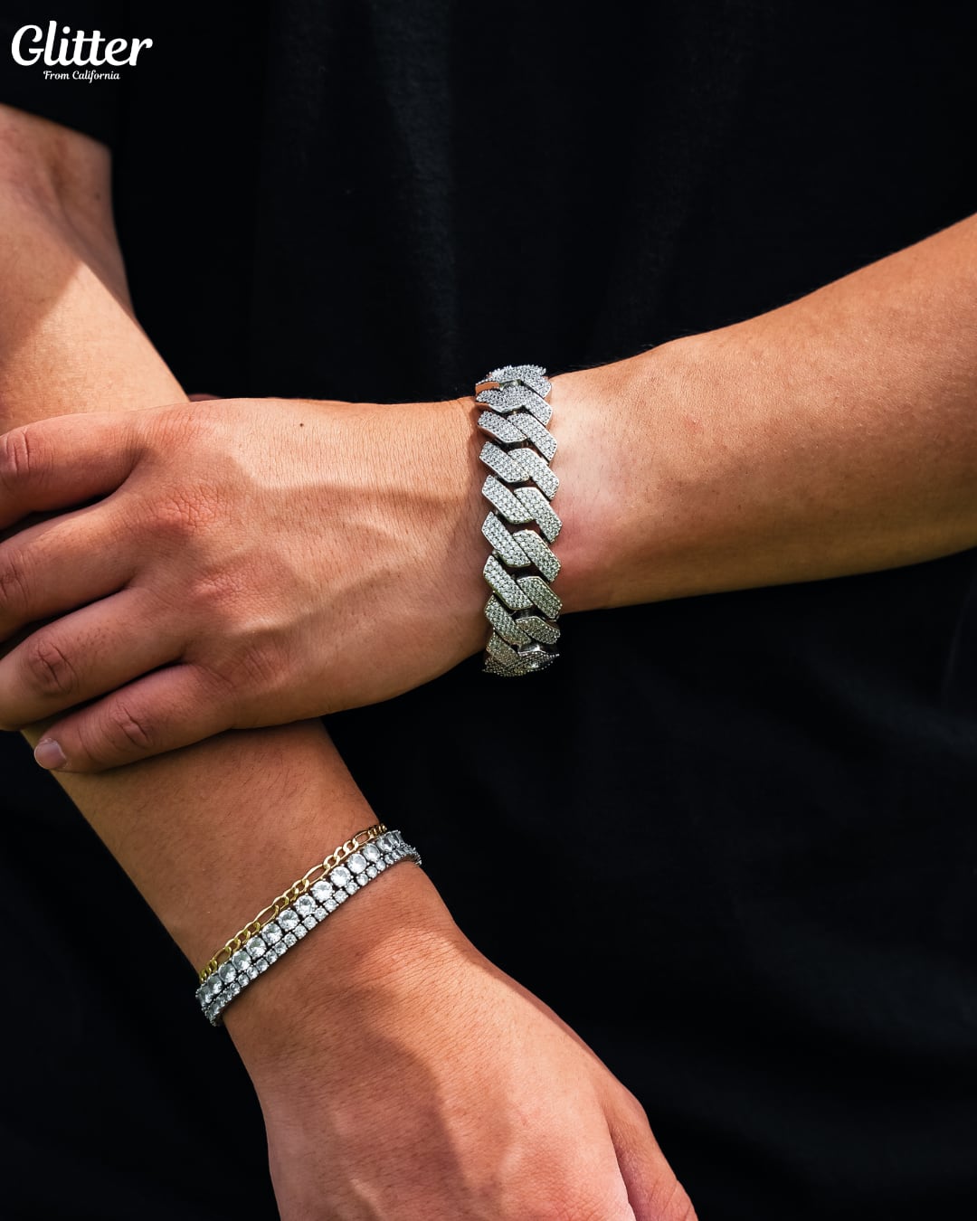 19mm Iced Out Prong Chain Bracelet 【GOLD/SILVER】 | Glitter 19mm Iced Out Prong Chain Bracelet 【GOLD/SILVER】 | Glitter